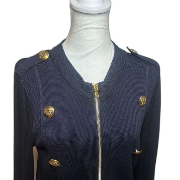 INC International Concepts Parisian Tweed Designer Zip Gold Navy Casual Jacket - Picture 3 of 8